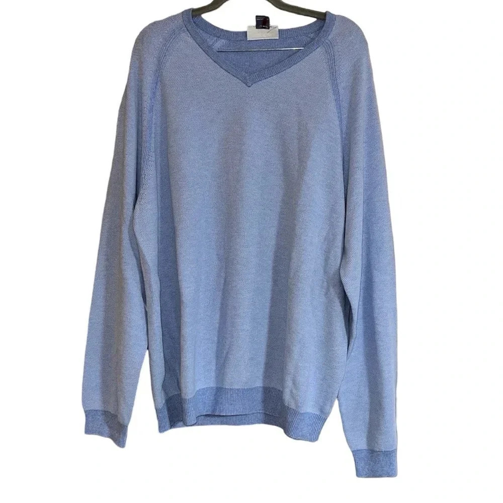 Tommy Bahama Pima Cotton Light Blue Vneck Sweater XL